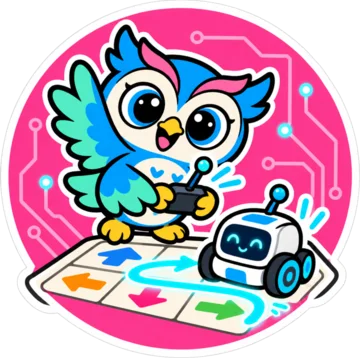 Hoot the owl driving a small robot
